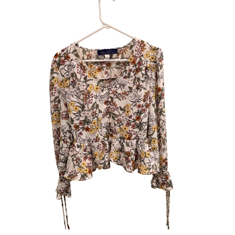 Blue Rain Floral Long Sleeve Women's Top